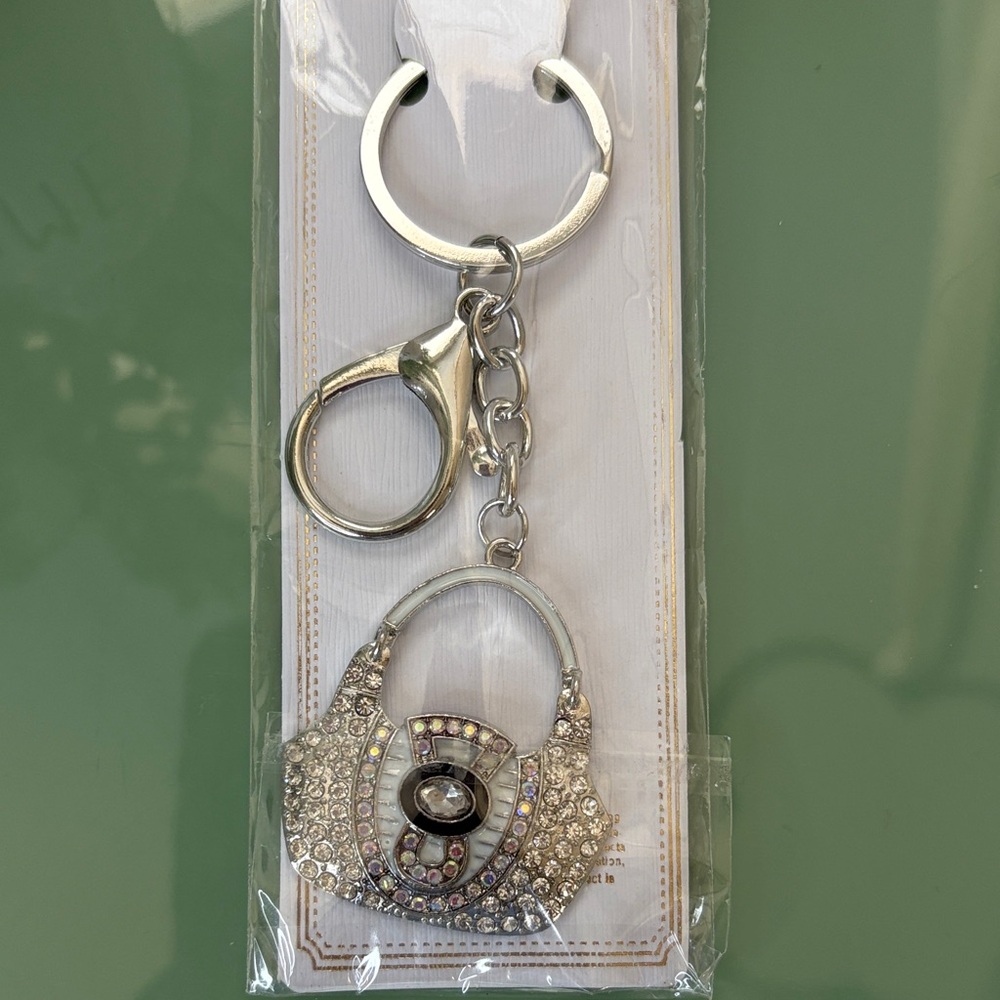 Crystal Pavé Purse Keychain - Silver